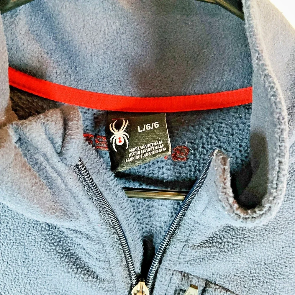 Spyder Men's L‎ Blue Pullover Quarter Zip High Collar Red Logo NWOT